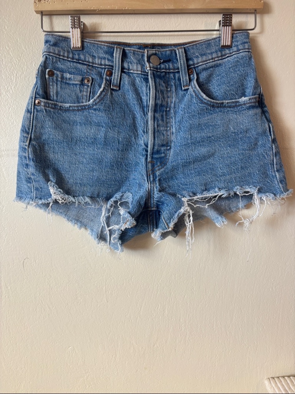 Levi's Distressed Light Blue Denim Cutoff Shorts